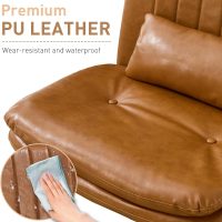 Dual Layer Criss Cross Legged Chair with Wheels, Comfy Rolling Office Desk Armless Chair with Pillows, Wide Swivel Vanity Chairs Computer Task Chair for Makeup, Bedroom (PU Leather Brown) - Image 7