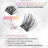 Self Adhesive Eyelashes, 156 Pcs Self Adhesive Eyelash Clusters, No Glue Needed, Invisible 2-Strip Tape - Longer Lasting, No Sticky Residue Pre Glued Eyelashes (Volume-Mixed) - Image 3
