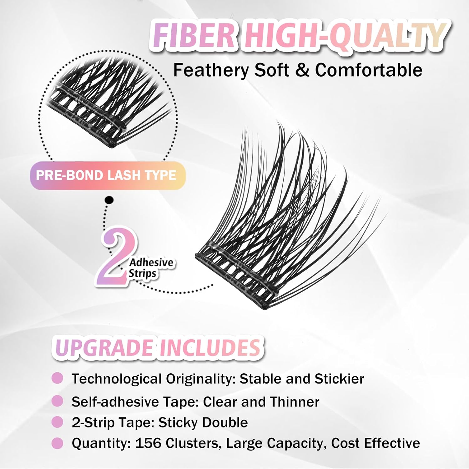 Self Adhesive Eyelashes, 156 Pcs Self Adhesive Eyelash Clusters, No Glue Needed, Invisible 2-Strip Tape - Longer Lasting, No Sticky Residue Pre Glued Eyelashes (Volume-Mixed) - Image 3