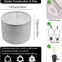 Cloth Lamp Shade Round lamp Small Drum Lamp Shades Fabric Lampshades Barrel Lamp Shades for Table Lamps Floor Lamps (Light Grey) - Image 3