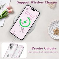 EYZUTAK Case for iPhone 15, Clear Cute Ribbon Bowknot Pattern Aesthetic Transparent Phone Case Raised Camera Protection Stylish Slim Soft Durable TPU Protective Cover for Women Girls - Pink - Image 5