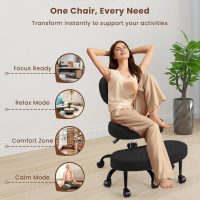 Cross Legged Office Chair with Wheels, Wide Criss Cross Kneeling Home Office Desk Chairs with Back Support, Ergonomic Adjustable Height ADHD Stool with Rotating Footrest for Yoga Meditation - Image 6