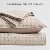 EVERGRACE Luxury Velvet Quilt Set King Size 3 Piece, Soft Cross-Stitch Velvet Comforter Set with Pillow Shams, Lightweight Coverlet Bedspread Bedding Set for All Seasons, Light Taupe - Image 5