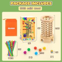 Montessori Wooden Board Game for Kids 3-6 Years - Educational Learning Toy with Colorful Sticks, Dice& Balls - Fine Motor Skills, Classic Tower Games for Family Night - Gift for Toddlers Boys Girls - Image 2