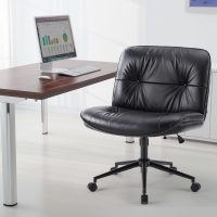 OLIXIS Criss Cross Chair with Wheels, Legged Home Office PU Leather Wide Armless Desk Seat, Rolling Adjustable Swivel Ergonomic Comfy Vanity Seating - Image 7