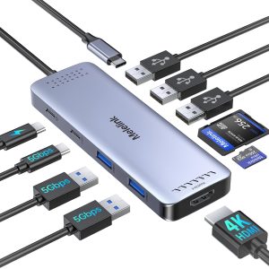 USB C Hub Multiport Adapter for MacBook Pro/Air, 10 in 1 USB C Dongle Mac HDMI Adapter, USBC Dock Compatible for iPad Pro, iMac, Dell, HP, Lenovo (4K@60Hz HDMI,SD/TF Card Reader,100W PD, 6 USB Ports)