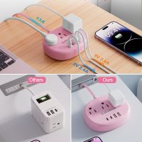 Pink Extension Cord with Surge Protected 1080J - 5 FT Flat Extension Cord, 1625W Cute Extension Cord with 3 AC Outlet 4 USB (24W/4.8A), Compact for Cute Pink Kawaii Desk Home Essentials - Image 4