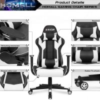 Homall Gaming Chair, Office Chair High Back Computer Chair Leather Desk Chair Racing Executive Ergonomic Adjustable Swivel Task Chair with Headrest and Lumbar Support (White) - Image 8