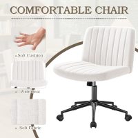 Furmax Cross Legged Office Chair with Wheels, Armless Desk Wide Chair, Adjustable Swivel Padded Fabric Vanity Computer Task Chair (Beige) - Image 7