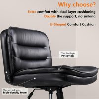 Criss Cross Chair with Wheels Armless Cross Legged Office Chair Wide Home Office Desk Chair Swivel Comfy Vanity Desk Chair Height Adjustable Mid Back Wide Seat Computer Task Chair, Black - Image 3