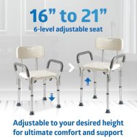Medline Shower Chair for Inside Shower, Heavy Duty, 350 lb Capacity, Adjustable Height, Non-Slip Seat with Padded Armrests & Back, White - Image 4