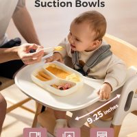 Momcozy DinerPal Wooden High Chair for Babies, Toddlers & Adults Up to 308 Lbs, Convertible Baby Highchair with Food-Grade Tray, Dishwasher-Safe, Adjustable & Ergonomic, Natural Wood - Image 6