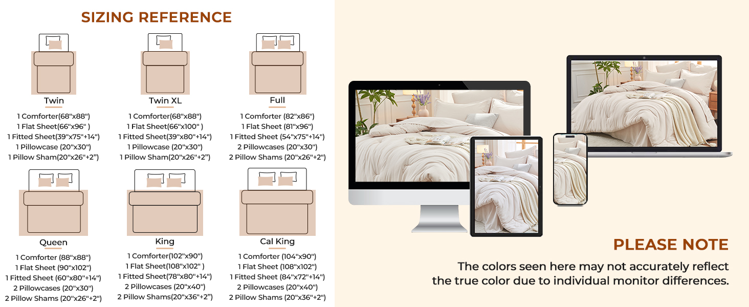 7 Pieces Comforter Set, Soft Bed in a Bag, All Season Bedding Set with Comforter