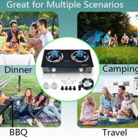 Propane Stove 2 Burner Gas Stove Auto Ignition 26000 BTU Tempered Glass Propane Burner LPG with CSA Hose for Outdoor Cooking, Emergency - Image 7
