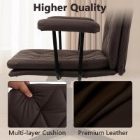 CLATINA Office Chair No Wheels, Leather Criss Cross Desk Chairs with Arms, Modern Cross Legged Computer Chair, Mid Back Height Adjustable Swivel Task Vanity Chair for Home Office, Chocolate Brown - Image 4