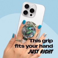 OnTheGrip Cute Natural Seashell Design Round Shape Collapsible Mobile Phone Grip Stand Holder for Smartphone Tablet Cell Phone Accessory (Black Fresh Water) - Image 2