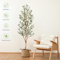 Kazeila Artificial Olive Tree 6FT Tall Faux Silk Plant for Home Office Decor Indoor Fake Potted Tree with Wood Branches and Fruits - Image 2