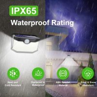 HMCITY 120 LED Outdoor Solar Lights with Motion Sensor and 3 Lighting Modes, IP65 Waterproof Wide Solar Wall Lights Ideal for Garden Patio Yard (Front Button 6Packs, Daylight White) - Image 5