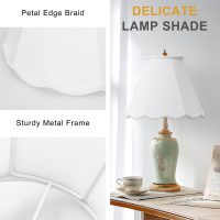 Scalloped Lamp Shades Set of 2, White Lamp Shade with Petal Edge Braid, 6.1"Top x 13"Bottom x 9.6"High, Bell Lamp Shades for Table Lamps Floor Lamps, Spider, Harp Holders Included, Easy Assembly - Image 4