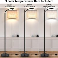 ROTTOGOON Floor Lamp for Living Room with 3 Color Temperatures LED Bulb, Standing Lamp Tall Industrial Floor Lamp Reading for Bedroom, Office (9W LED Bulb, Beige Lampshade Included) -Black - Image 2
