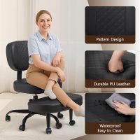 Cross Legged Office Chair with Wheels, Criss Cross Desk Chair with Leg Rest, Meditation Chair Yoga, 360°Rotating Footrest Kneeling Chair, Adjustable ADHD Chair Black - Image 4