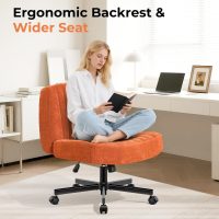 Convertible Base Criss Cross Chair with Pocket Springs & Thicker and Wider Cushions, Armless Legged Office Chair Relieves Back Pain, Swivel Vanity Chair for Living Room/Office, (Orange) - Image 4
