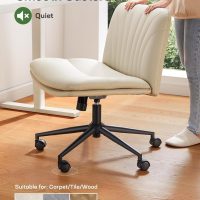 Marsail Armless-Office Desk Chair with Wheels: PU Leather Cross Legged Wide Chair,Comfortable Adjustable Swivel Computer Task Chairs for Home,Office,Make Up,Small Space,Bed Room(Light Beige) - Image 4