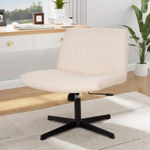 Criss Cross Legged Chair, Armless Vanity Chair, Comfy Wide Desk Chair for Home, Vanity Room, Bedroom, Office