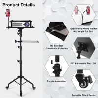 Laptop Tripod on Wheels with 2 Shelves, Portable Projector Floor Stand Adjustable Height 25.9 to 51.8 Inch with Phone Holder - Image 6