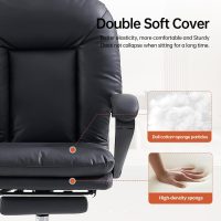 EMIAH Ergonomic Office Chair with Foot Rest Criss Cross Chair with Wheels Reclining Executive Office Chair Mid Back PU Leather Swivel Computer Chairs Lumbar Support for Home Office (Black) - Image 7