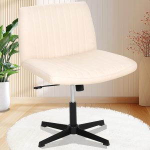 BLKMTY Home Criss Cross Legged Chair Armless Office Desk Chairs Height Adjustable Computer Chair No Wheels Wide Seat Ergonomic Vanity Chairs for Bedroom Living Room, Beige