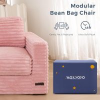 MAXYOYO Giant Bean Bag Chair for Adults, Upholstered Floor Sofa with Pillows and Armrests, Large Bean Bag Sofa Plush Chair Bean Bag Couch for Bedroom Living Room, Pink - Image 3