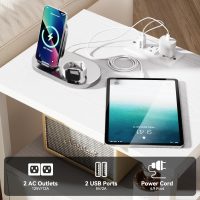 Furologee Nightstands Set of 2, End Tables Set of 2 with Charging Station and LED Lights, White Night Stands with 2 Fabric Drawers, Bedside Tables for Living Room/Bedroom - Image 5