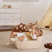 Blissful Diary Toddler Chair Comfy, Foam Kids Chair with Soft Teddy Plush, Toddler Reading Armchair with Cute Mushroom Designs- Brown - Image 5