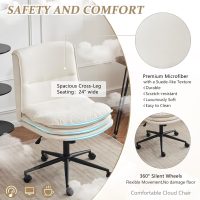 VINGLI Cloud Criss Cross Legged Chair,18" High Back Armless Home Office Desk Chair with Wheels,Wide Adjustable Comfy Padded Seat Task Computer Chair,Modern Swivel Makeup Vanity Chair,Microfiber,Beige - Image 4