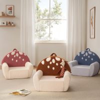 Blissful Diary Toddler Chair Comfy, Foam Kids Chair with Soft Teddy Plush, Toddler Reading Armchair with Cute Mushroom Designs- Brown - Image 9