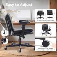 Criss Cross Chair with Flip-Up Arms and Lockable Wheels, Leather Cross Legged Office Desk Chair，Wider 125°Tilting Adjustable Swivel Computer Chair for Home, Apartment, Bedroom,Black 1 - Image 4