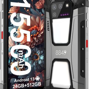 8849 Tank 2 Rugged Smartphone Unlocked, Android 13 Mobile Phone with Projector, 6.79’’ Waterproof Cell Phones 512GB, Dual 4G Sim/24GB RAM/108MP Camera/OTG/WiFi/GPS/Dual Camping Light