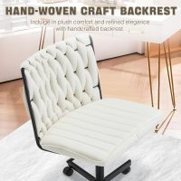 Criss Cross Legged Chair with Wheels,Modern Chenille Armless Office Desk Chair with Wide Seat,Swivel & Adjustable Height, 90-135°Reclining Ergonomic Task Chair for Home,Office (Chenille, Beige) - Image 4