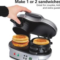 Hamilton Beach Dual Breakfast Sandwich Maker with Timer, Ready in 5 Minutes, Removable Dishwasher Safe PFAS-Free Non-Stick Egg Cooker Ring, Silver (25490MNA) - Image 2