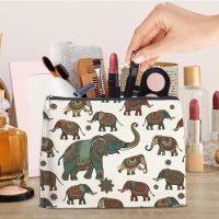 Ethnic Elephant Patterns Makeup Bag for Women Indian Elephants Cosmetic Pouch Travel Toiletry Bag - Image 5