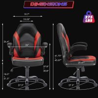 Sweetcrispy Computer Gaming Desk Chair - Ergonomic Office Executive Adjustable Swivel Task PU Leather Racing Chair with Flip-up Armrest for Adults, Kids, Men, Girls, Gamer, Black Red - Image 3