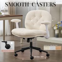 Criss Cross Office Chair with Flip-up Arms, Wide Seat Swivel Chair with Wheels, Comfortable Cross-Legged Desk Chair for Home Office or Vanity, Adjustable Height, Beige - Image 5
