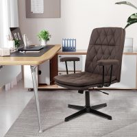 CLATINA Office Chair No Wheels, Leather Criss Cross Desk Chairs with Arms, Modern Cross Legged Computer Chair, Mid Back Height Adjustable Swivel Task Vanity Chair for Home Office, Chocolate Brown - Image 7