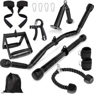 Cable Machine Attachment Set for Gym, LAT Pulldown Attachments, Cable Machine Accessories with Curl Pulldown Bar, Tricep Pull Down Attachment, V Bar, Fitness Equipment Cable Accessories for Home Gym