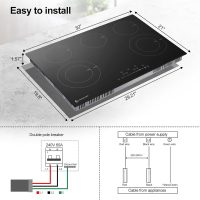 AMZCHEF 30 Inch 8400W 5 Burner Electric Cooktop, Drop-in Ceramic Glass Cooktop, 16 Power Levels, 85% Heat Efficiency, Child Lock, Timer, 220-240V, Hard Wire, No Plug - Image 2