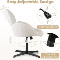 Giantex Criss Cross Chair, Faux Fur Cross Legged Desk Chair No Wheels w/Arms, Height Adjustable Upholstered Vanity Chair, Swivel Accent Chair for Living Room, Home Office, Bedroom, Make Up, White - Image 3