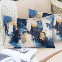 Rustic Blue Gold Pillowcases, Abstract Neutral Brush Strokes Artwork Soft Bed Throw Pillow Covers Case, Decorative Pillow Sham Cushion Cover with Hidden Zipper for Bed Sofa Couch, 20"x26" - Image 6