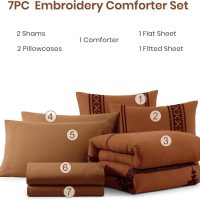 MAIREVE Burnt Orange Embroidery Comforters Set Queen Size - 7 Pieces, Farmhouse Western Bedding All Season, Bed in A Bag Queen Boho Comforter Set with Sheets, Pillowcases & Shams - Image 7