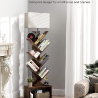 Evermagin 6 Tier Tree Bookshelf with Light, Narrow Bookcase Tower, Tall Floor Standing Book Organizer with Storage Cabinet for Living Room, Bedroom and Home Office, Rustic Brown - Image 6